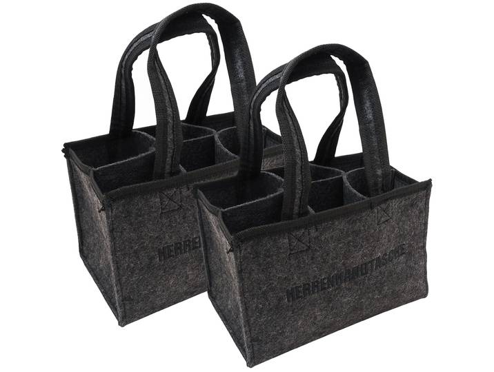 2er-Set Flaschentasche mit Herrenhandtasche-Stickerei, für 6 Flaschen, anthrazit