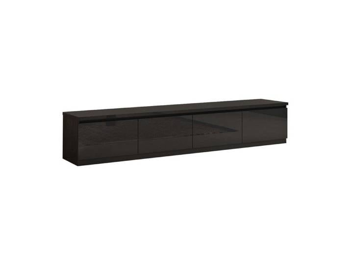 DEYTON - Meuble TV 4 Portes Laqué Noir Brillant