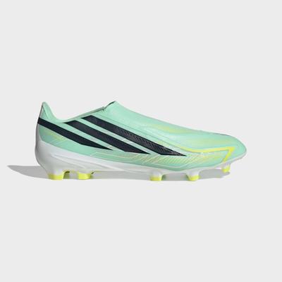 Fußballschuh ADIDAS PERFORMANCE "F50 HYPERFAST LEAGUE, FESTE BÖDEN, SCHNÜRLOS", Herren, Gr. 42, pulse mint, night navy, solar lemon, Synthetik, Textil, Schuhe Fußballschuh, Außensohle für Rasen und feste Böden