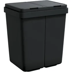 DELUKE® Mülleimer 2 Fächer Küche 2x25L Trenneimer, Mit Müllsackhalter Abfalleimer mit Deckel Büro Doppel-Müllbehälter Kücheneimer 50L, Anthrazit