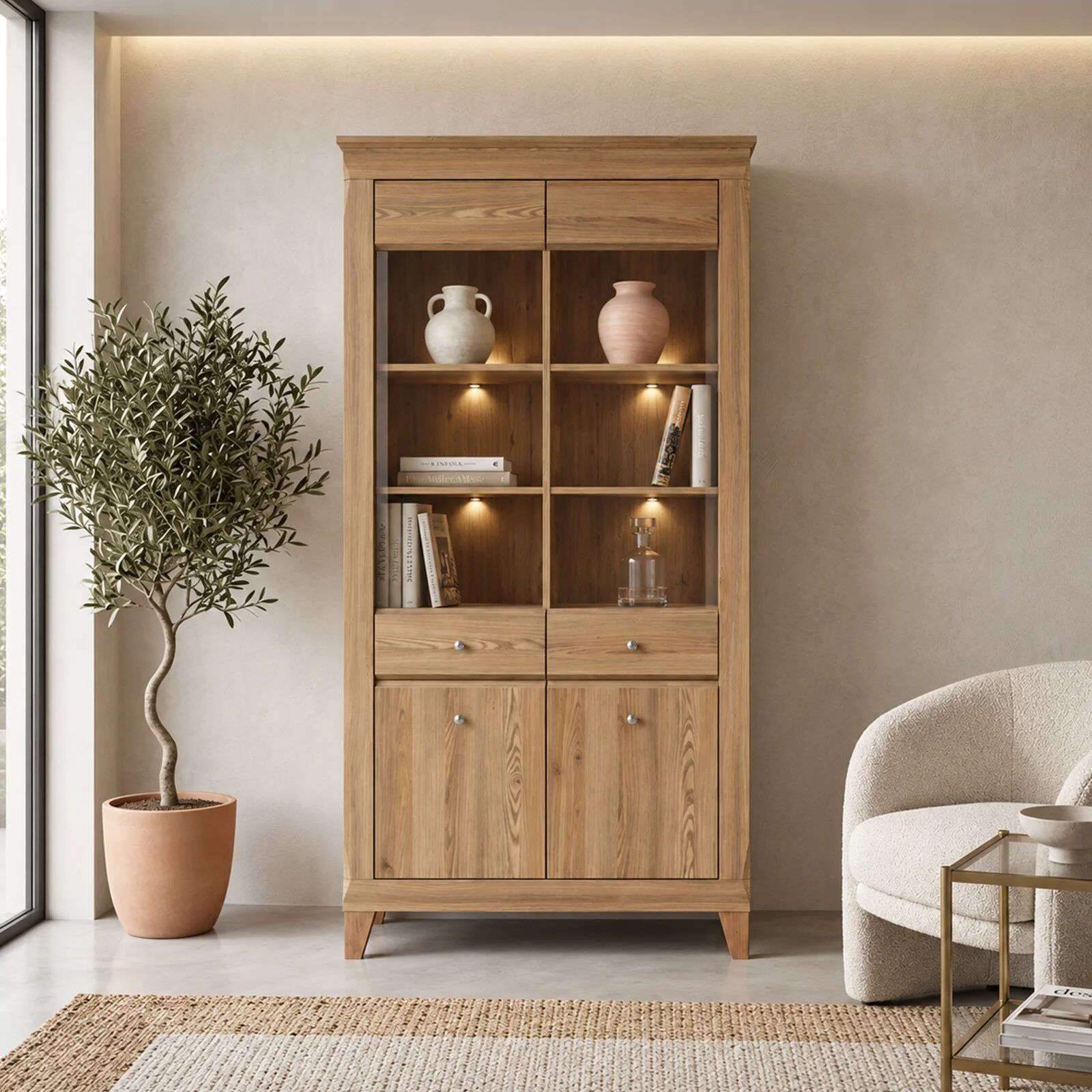 garneroarredamenti Vetrinetta 102x202h cm 4 ante rovere scuro Lucca