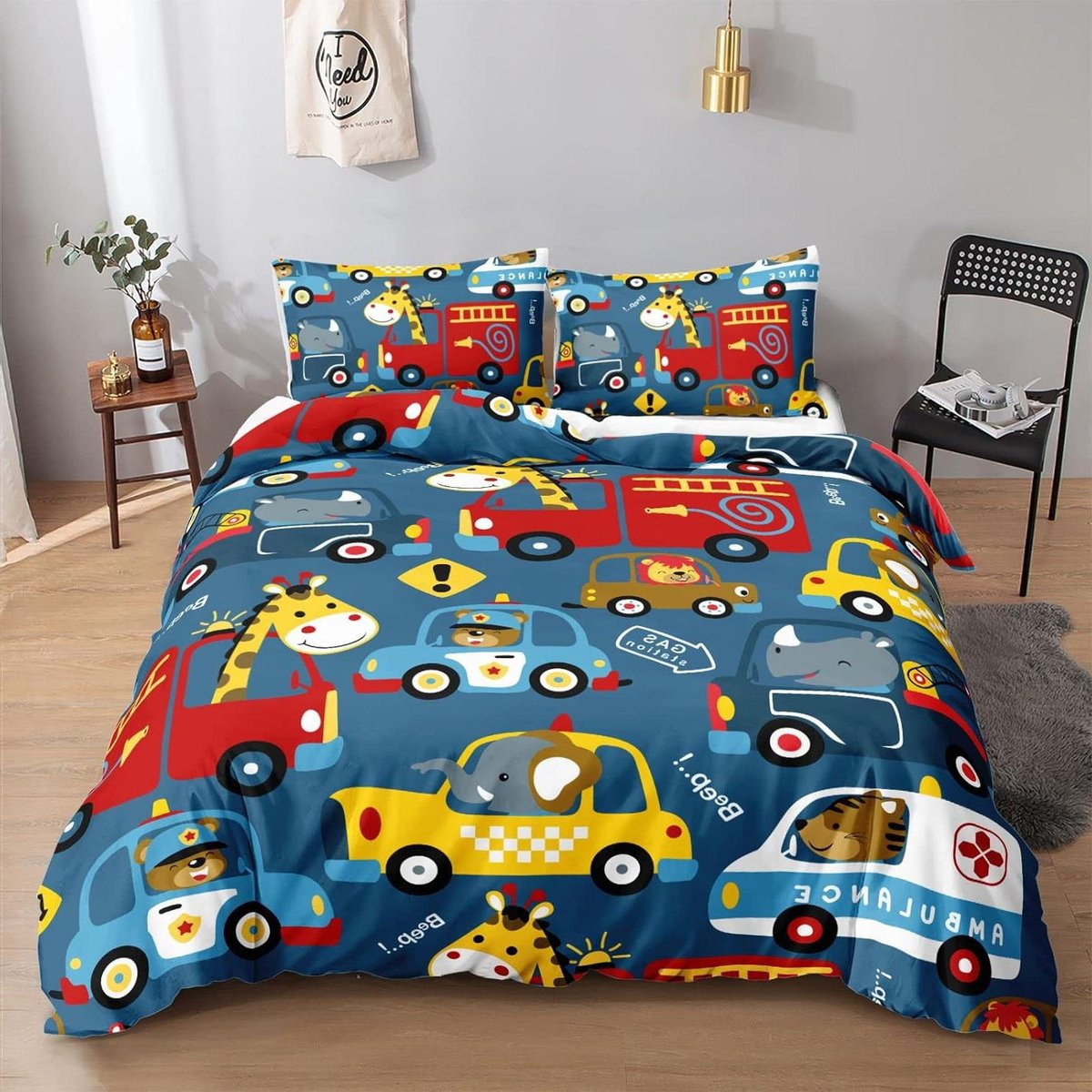 Dekbedovertrek Set met Vrolijk Cartoon Patroon voor Kinderkamers, Multicolor, 135 x 200 cm