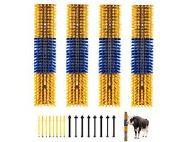 VEVOR Brosse à Gratter Bétail 4 Pièces, Grattoir pour Vaches, Chèvres, Chevaux, Bovins, Cochons, Toilettage et Soulager Démangeaison Dos, 43x10 cm, Installation sur Poteaux, avec 16 Vis, Jaune et Bleu