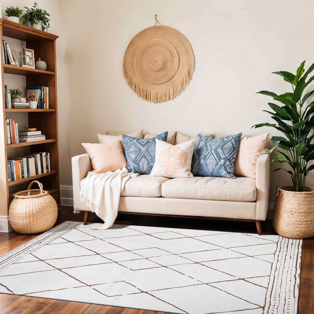 17 Stories Rectangle Geometric Area Rug Ivory;Brown Rectangle 160 x 213cm