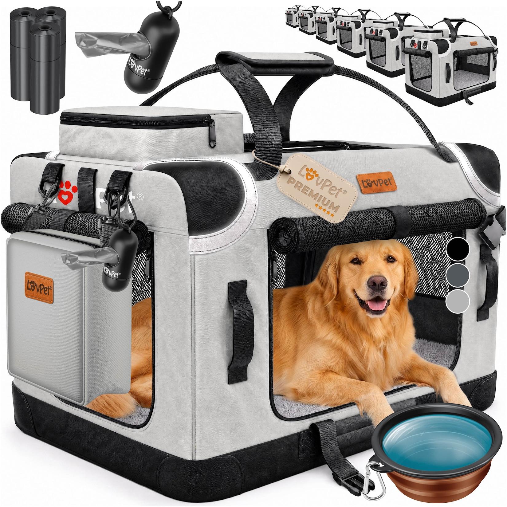 LOVPET® Hundebox Hundetransportbox faltbar Inkl.Hundenapf Transporttasche Hundetasche Transportbox für Haustiere, Hunde und Katzen Haustiertransportbox