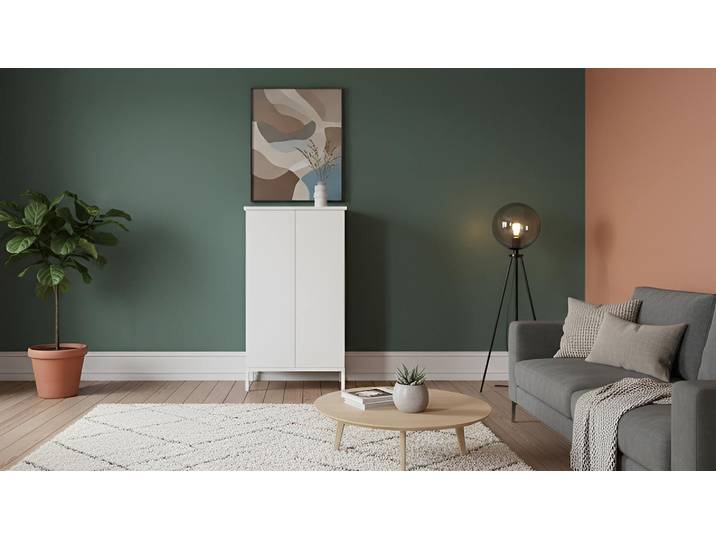 Highboard in Weiß mit Flügeltür MDF Beschichtet MDF Weiß matt