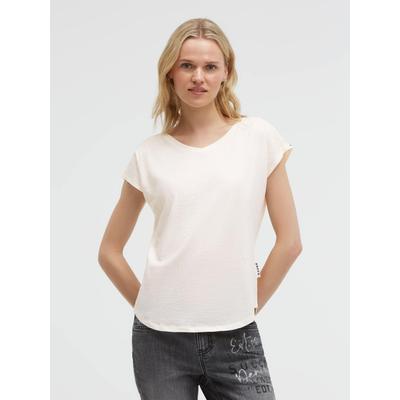 V-Shirt SOCCX, Damen, Gr. XS, shell sand, Web, Material: 100% Baumwolle, unifarben, regular fit normal, V-Ausschnitt, angeschnitten, Shirts, mit überschnittener Schulter