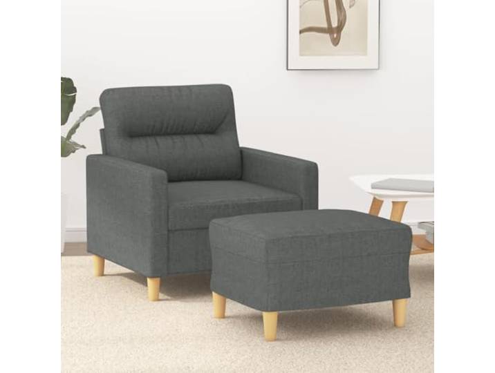 HEFZGDB Dunkelgrauer Sessel mit Hocker 60 cm Stoff Polsterung Strapazierfähig Robustes Gestell Bequeme Sitzfläche Vielseitiger Fußhocker Modernes Design Atmungsaktiv Langlebig