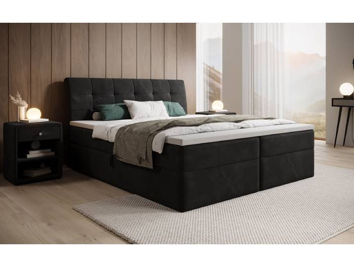 Boxspringbett Amalia Samt mit Stauraum - Blau - 180x200 - inkl. Topper - Luxusbetten24