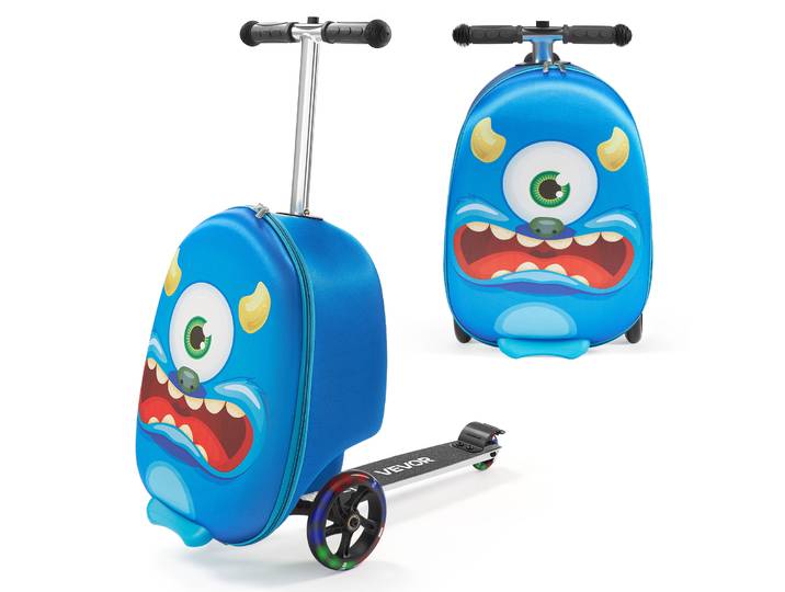 SucceBuy 20 pouces bagage à main 20L valise de scooter pour enfants avec roues Flash PU et poignée réglable bagage pliable pour enfants