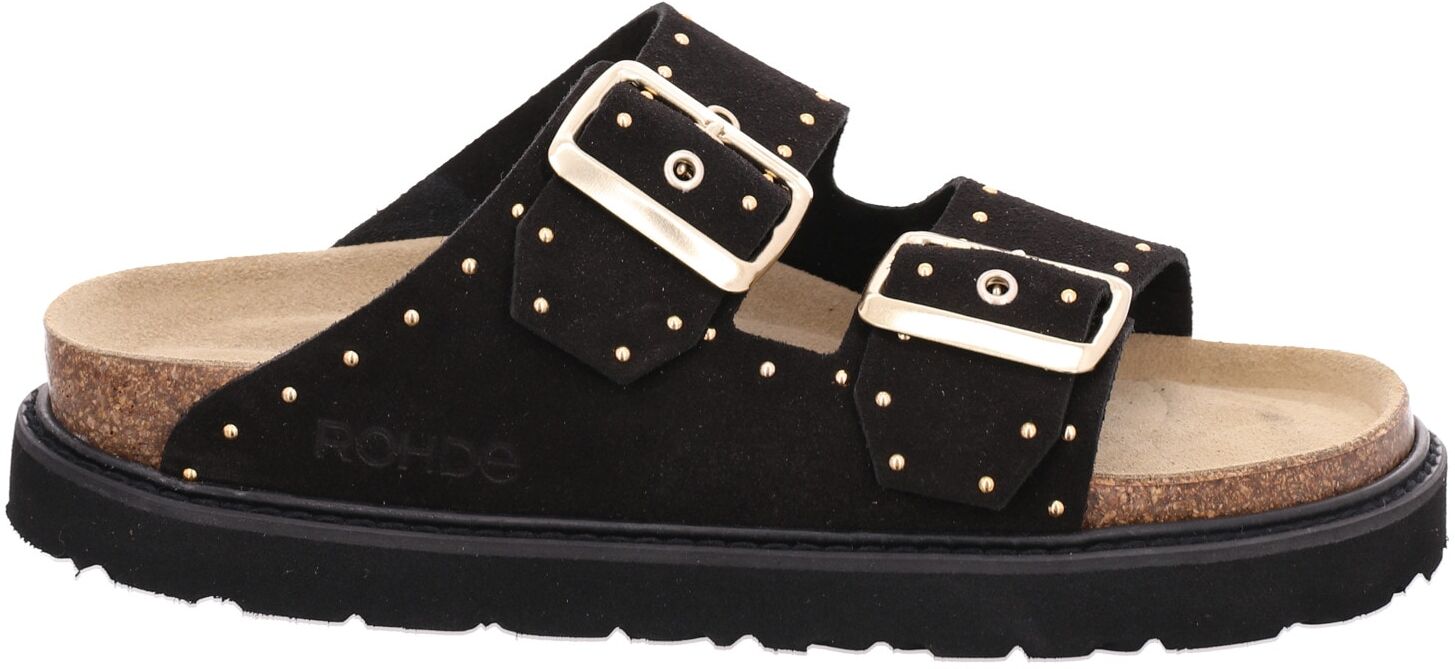 Pantolette ROHDE "TROPEA", Damen, Gr. 40, schwarz, Veloursleder, unifarben, Schuhe Pantolette, Sommerschuh, Strandschuh mit Plateau und Nieten