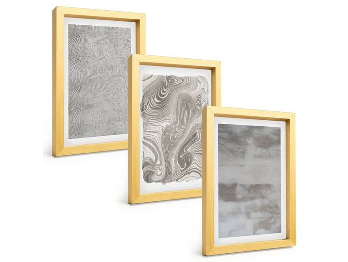 BILDER SET 3er Set - 20x30 cm Goldrahmen - Industrielle abstrakte Muster