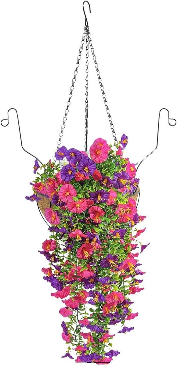Nepbloemen Hangmand Kunstplant Decoratie Paars Rood B/D/H: 20 x 20 x 20 cm