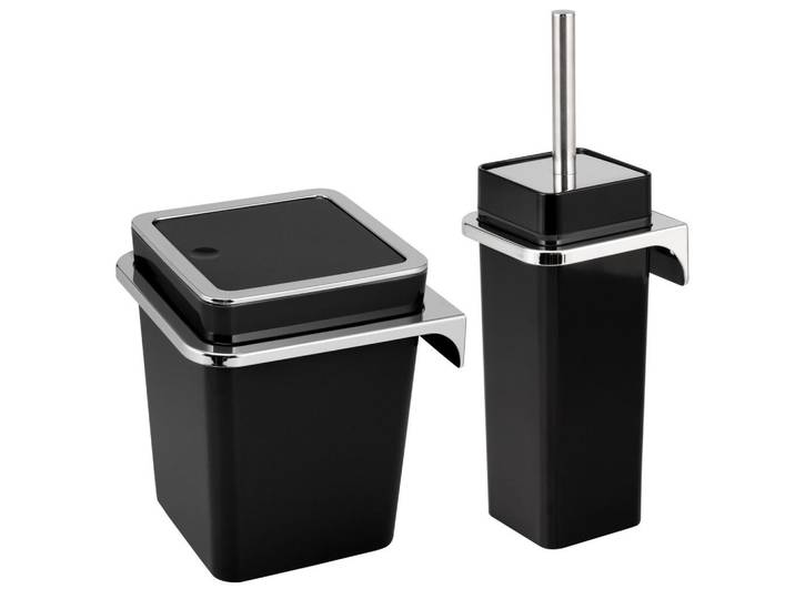 bremermann Bad-Set 2tlg. Kosmetikeimer WC-Bürste zur Wandmontage, schwarz, Schwarz, Kunststoff, 10x36.5x10 cm, Badaccessoires