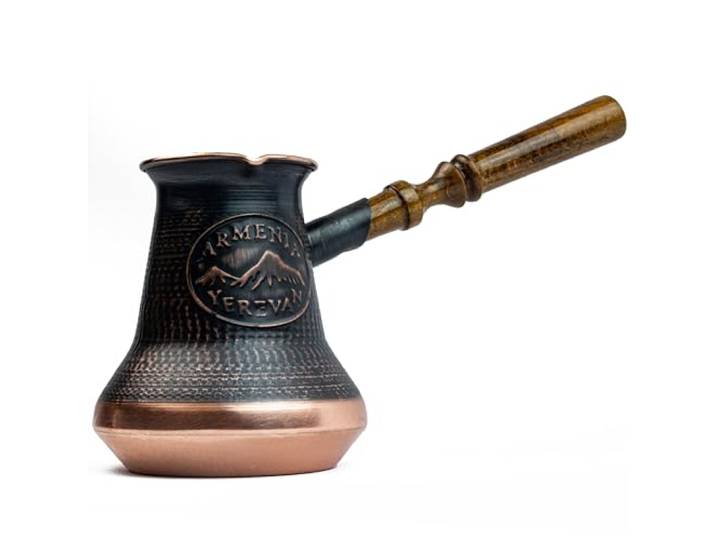 4 Tassen (354,9 ml) Handgemachte armenische Kaffeekanne Maker Kupfer Jazva Ararat Türkisch Arabisch Griechisch Cezve Jezve Ibrik Turka Jazzve Jazve Jazve Holzgriff