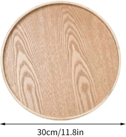 Inspire Essentials Round Wooden Serving Tray For Home And Kitchen d