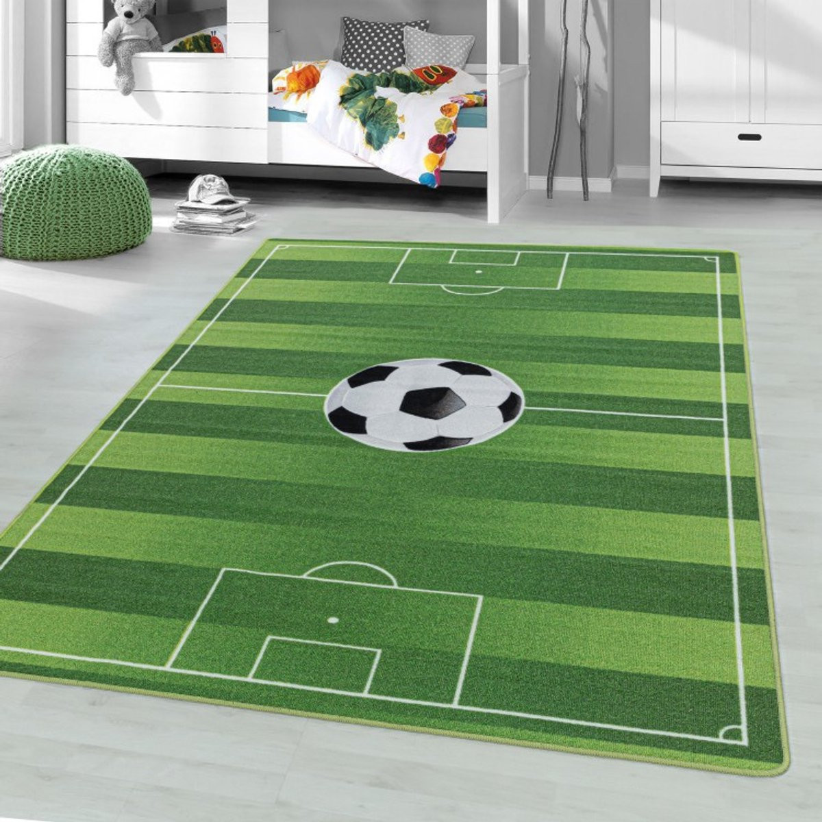 TapisTrend Kinderkleed Groente met voetbalstadionpatroon, Groen, 140 x 200 cm