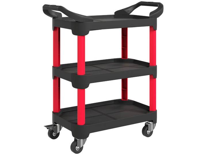 Homcom Werkstatt-Rollwagen mit 3 Ebenen Werkstattwagen mit Griff für Garage Schwarz, Kunststoff, 43x96x81 cm, Freizeit & Co, Heimwerken, Werkstatteinrichtung