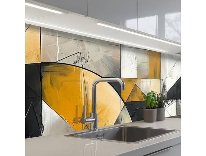 KitchenYeah© Küchenrückwand Selbstklebende Kitchen Wall Protector Küchen 80x300 cm - Rückenwand Küchenfronten Küchenrückwände Küche Wand Kunst - Gold - Grau - Modern
