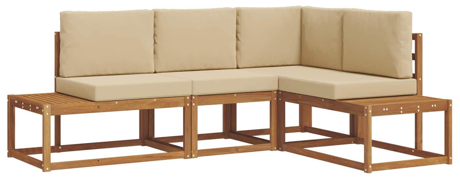 vidaXL 4 stk. Outdoor-Sofagarnitur Massives Akazienholz und Polyester
