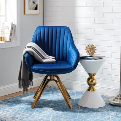 Art Leon Modern Velvet Swivel Chair with Golden Finish