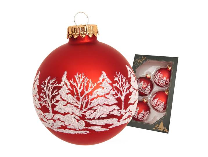 Weihnachtsbaumkugel KREBS GLAS LAUSCHA Weihnachtskugel Winterwald rot 7cm , rot, B:7cm H:7cm T:7cm Ø:7cm, Glas, Weihnachtsbaumkugeln, Weihnachtsbaumkugel, Dekoriert mit Liebe zum Detail