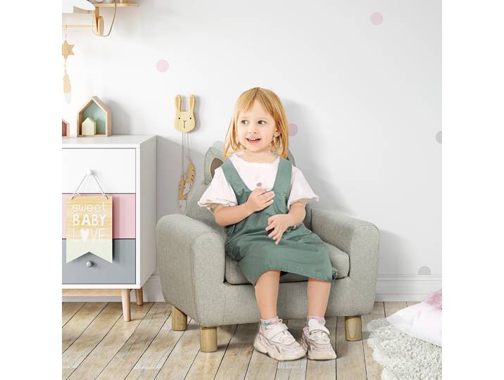 HOMCOM Fauteuil Enfant Scandinave Oreille Chat Gris