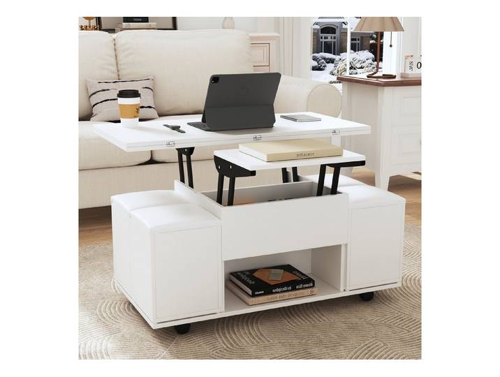Odikalo Couchtisch Teetisch Anhebbarer–Desktop kann 2 Tische öffnen weiß große Kapazität