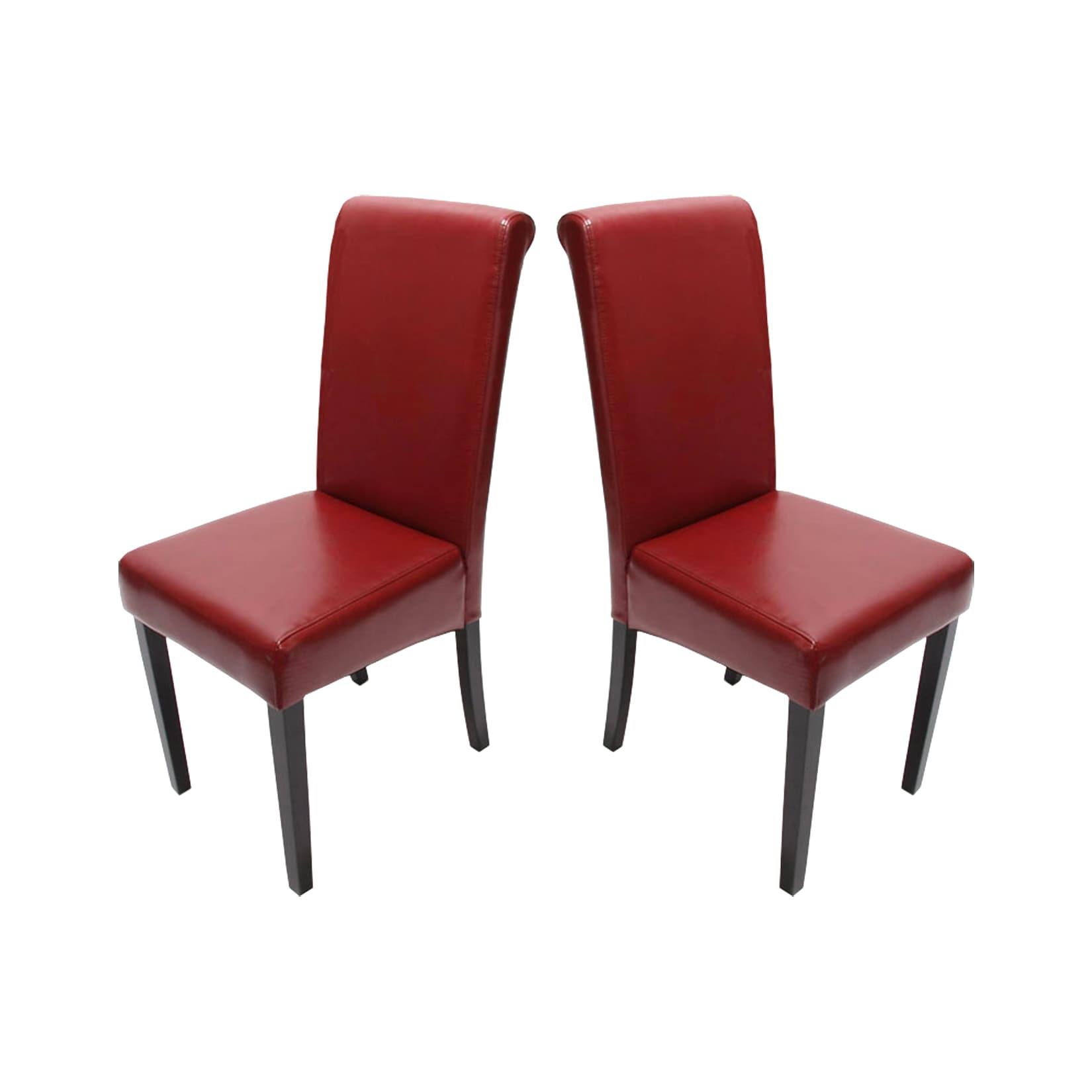 2er-Set Esszimmerstuhl Lecce II, Leder ~ rot, dunkle Beine