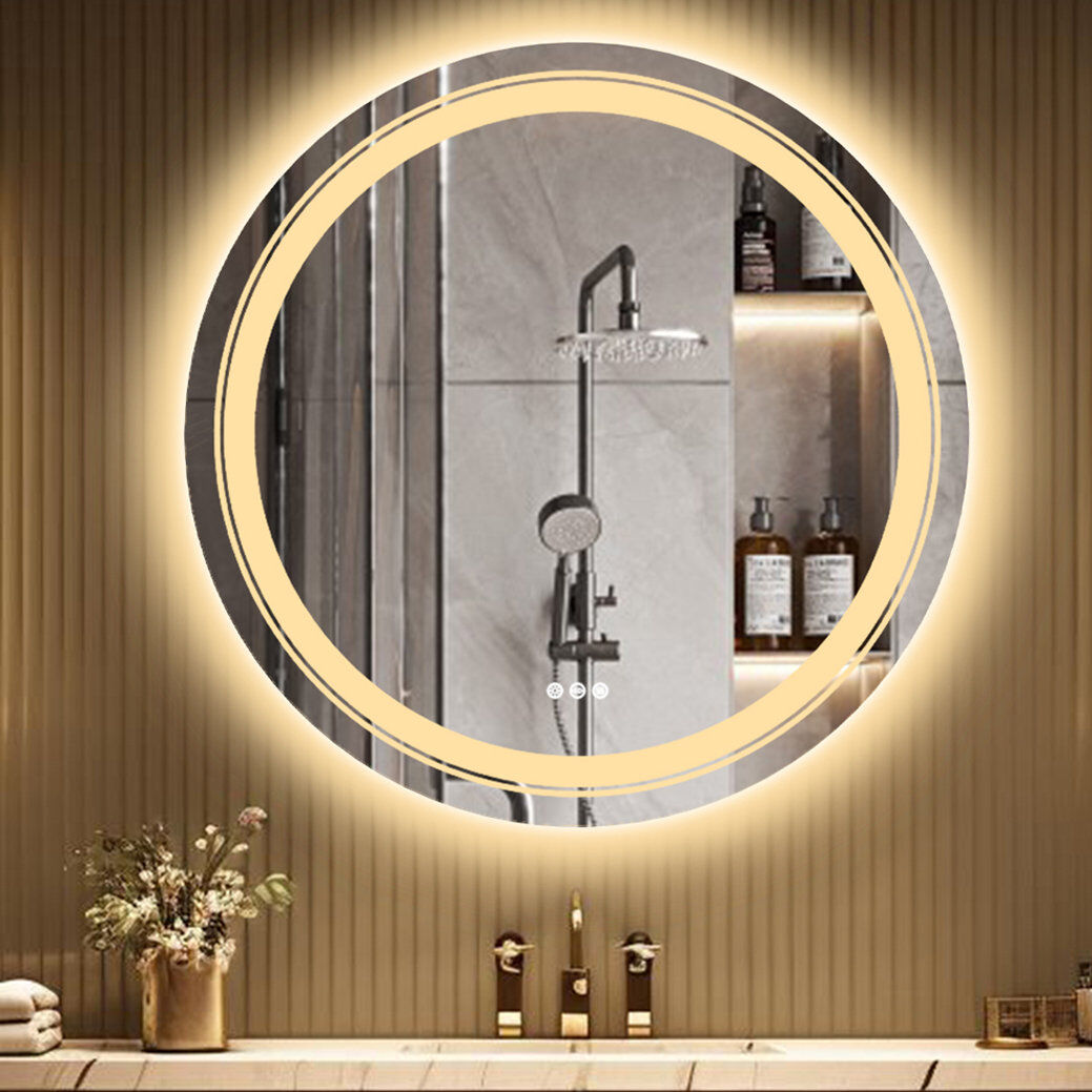 Metro Illuminated Round Bathroom Mirror With Led Lights 60cm H x 60cm W