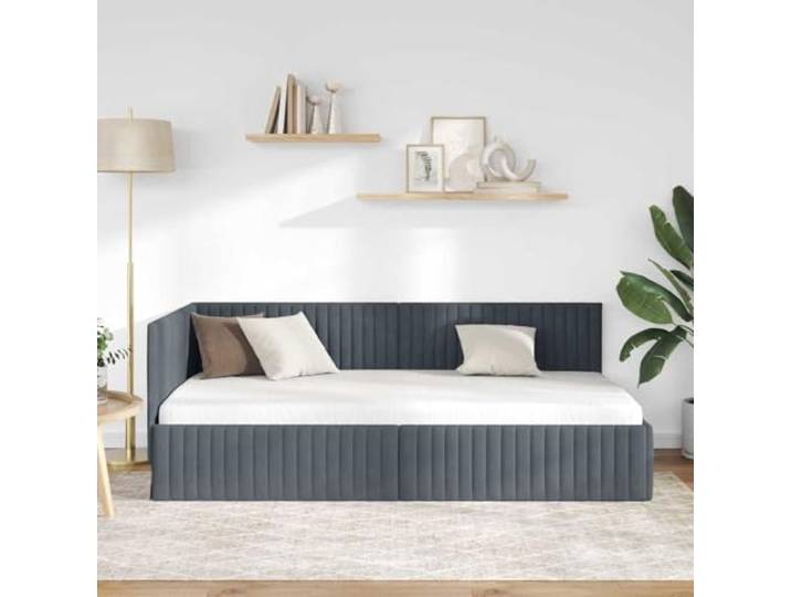 KTHLBRH Ecke Bett Dunkelgrau 100 x 200 cm Platzsparendes Design, verstellbares Kopfteil, Struktur aus Stoff, Verwendung im Innenbereich