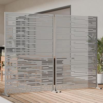 Lagom Yard Outdoor 2 Panels Metal Freestanding Privacy Fence for Deck Poolside Garden Backyard