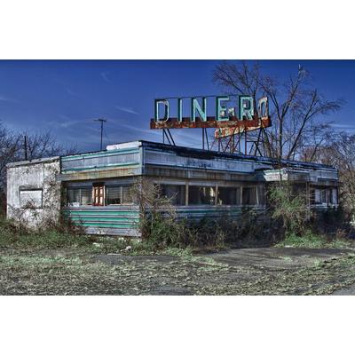 Fototapete PAPERMOON "VINTAGE DINER-ROUTE 66 VERLASSENER ORT RETRO AMERIKA", bunt, B:4m L:2,6m, Vlies, Tapeten
