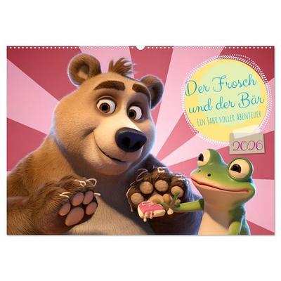 Der Frosch und der Bär - Ein Jahr voller Abenteuer (Wandkalender 2026 DIN A2 quer), CALVENDO Monatskalender