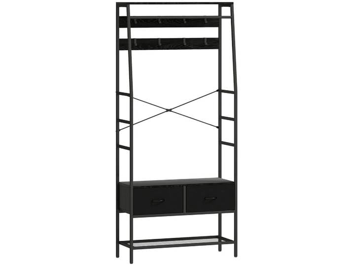 Homcom Garderobenständer, Kleiderständer mit Schuhregal, 2 Schubladen, Garderobe, Schwarz, Holzwerkstoff, 30x180.5x80 cm, Garderobe, Garderobenständer
