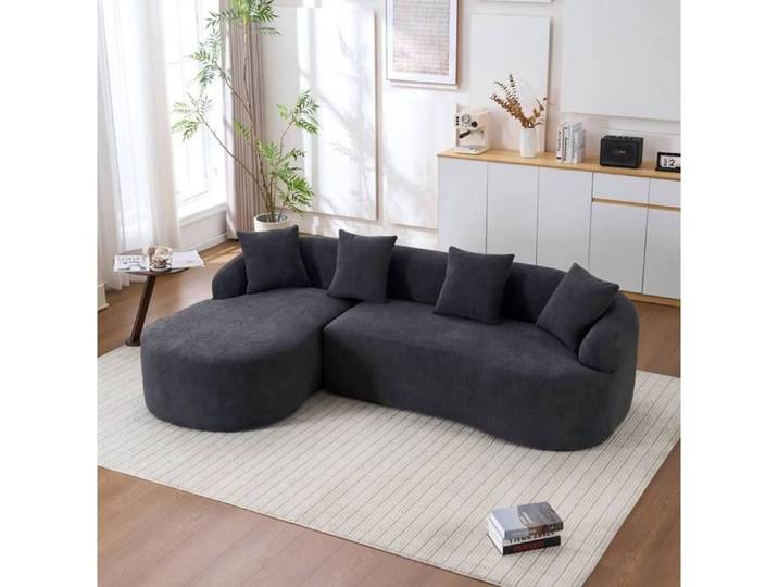 HOMVRA Canapé d'angle modulable incurvé 3 places avec méridienne gauche chenille gris foncé