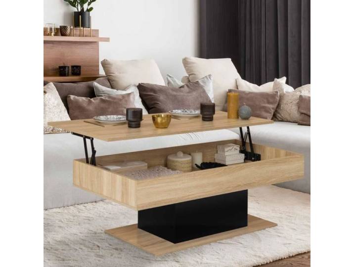 IDMARKET Table basse plateau relevable rectangulaire EDEN bois et noir