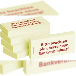 1301010140 Haftnotizen "Bitte beachten Sie unsere neue Bankverbindung" - 75 x 35 mm, 5x 100 Blatt