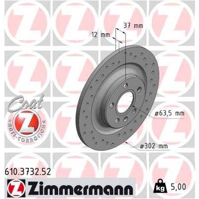 ZIMMERMANN Bremsscheibe 610373252 Hinterachse Gelocht 302mm 12mm für Volvo