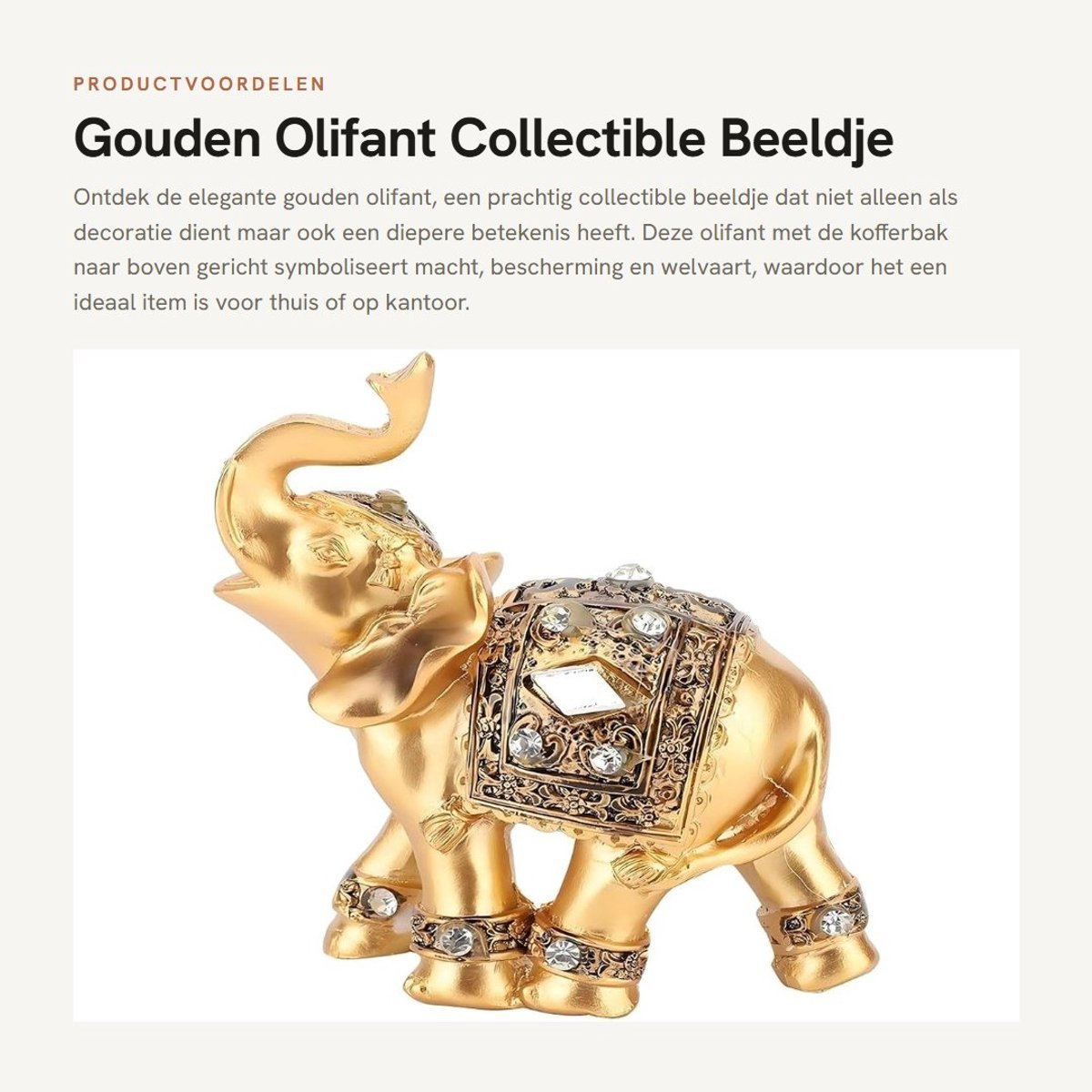 Dailygoods Gouden Olifant Decoratie Beeldje - 9 x 9 cm