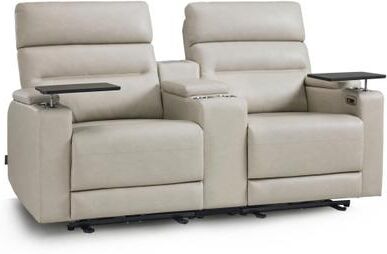 MCombo Wall Hugger Power Reclining Loveseat Sofa with Console and Outlets, Armrest Storage, 360° Swivel Tray Table, USB & Type C Ports