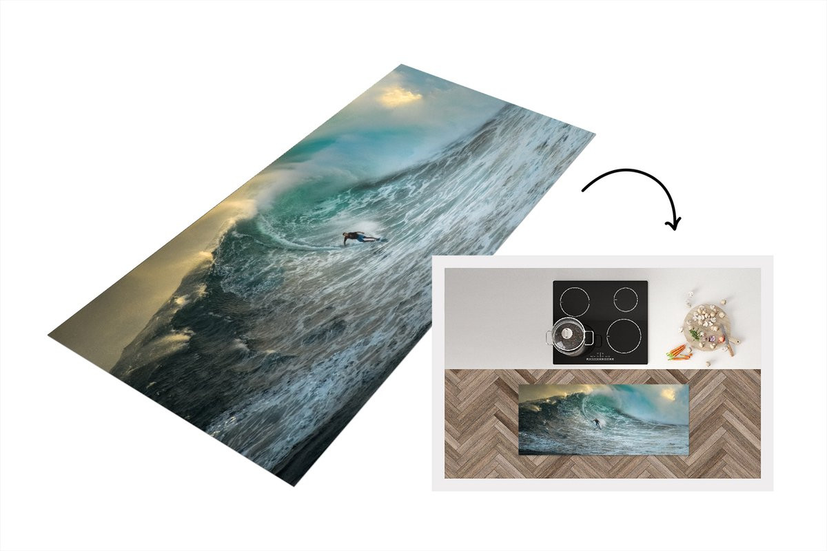 KitchenYeah Keukenloper Surfer op grote golfen Vinyl B: 50 cm, L: 120 cm