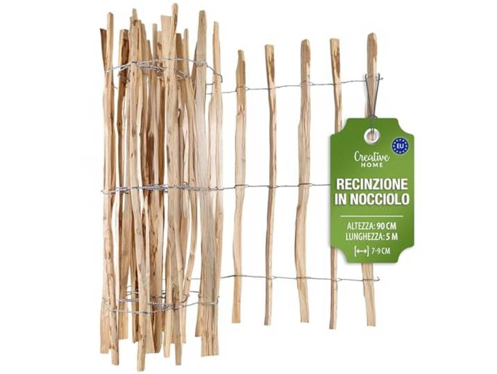 Creative Home Clôture en Bois de Noisetier de 90 cm de haut et 5 m de long Cloture en Rouleau Espacement des Lattes 7-9 cm Clôture de Jardin Bordure de Pelouse\, Bordure de Parterre de Fleurs