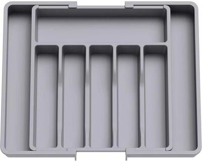 Uplift Picks Expandable Cutlery Organizer Tray Adjustable Kitchen Drawer Silverware Holder gray