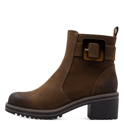 Stiefelette MARCO TOZZI, Damen, Gr. 38, wärmend, braun, Nubuklederimitat, used, Schuhe Stiefelette, Blockabstz, Herbstboots mit hübscher Zierschnalle