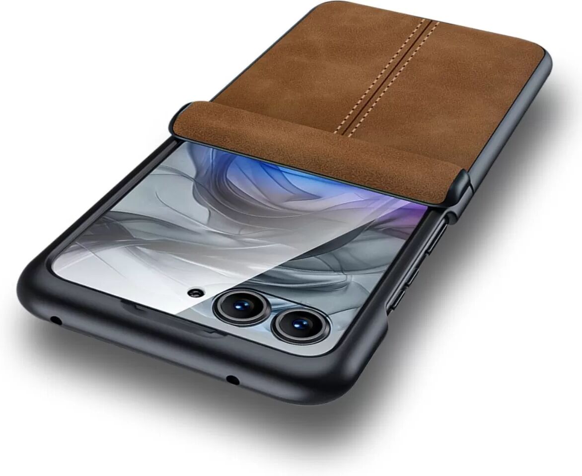 INF Étui de protection en PC avec texture cuir marron compatible avec Motorola RAZR+ 2025/2024 avec protection d'écran