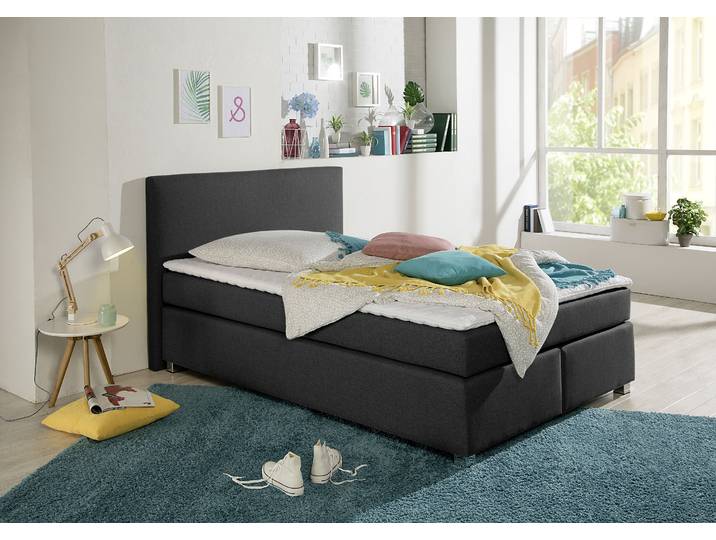 Boxspringbett, 147x230 cm, Strukturstoff, Anthrazit, Inkl. Topper, Modern, Inosign