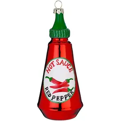Christbaumschmuck Glas 12cm Flasche Chilisauce Figur zum Aufhängen - Handbemalt Weihnachtsbaum Anhänger Weihnachten Weihnachtsbaumschmuck Essen Rot