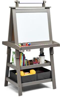 Costway 3 in 1 Double-Sided Storage Art Easel-Gray