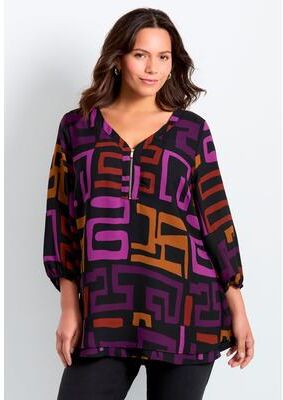 Plus Size Women's Meila Zip Top by Avenue in Plum Spice Geo (Size 14)